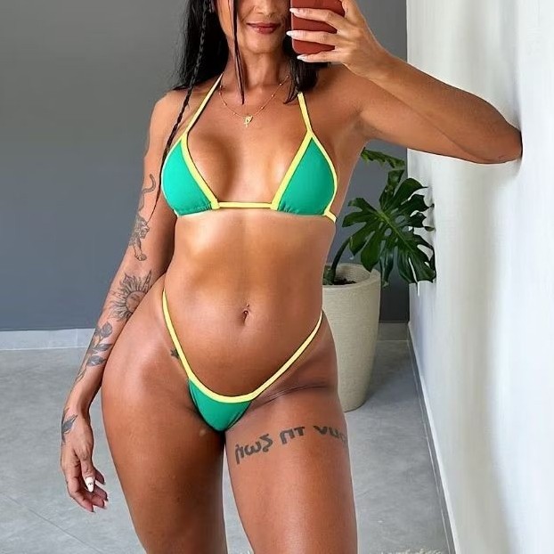 biquini Brasil fita cortininha bicolor fio dental copa bronze