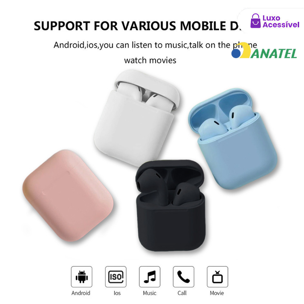 Fone Sem Fio Intra-Auricular Bluetooth i12 Tws Inpods Macaron em Oferta na Shopee