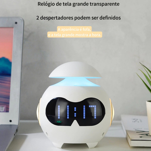 Despertador Inteligente Design Robo Bluetooth Alto-falante Branco 127/220v