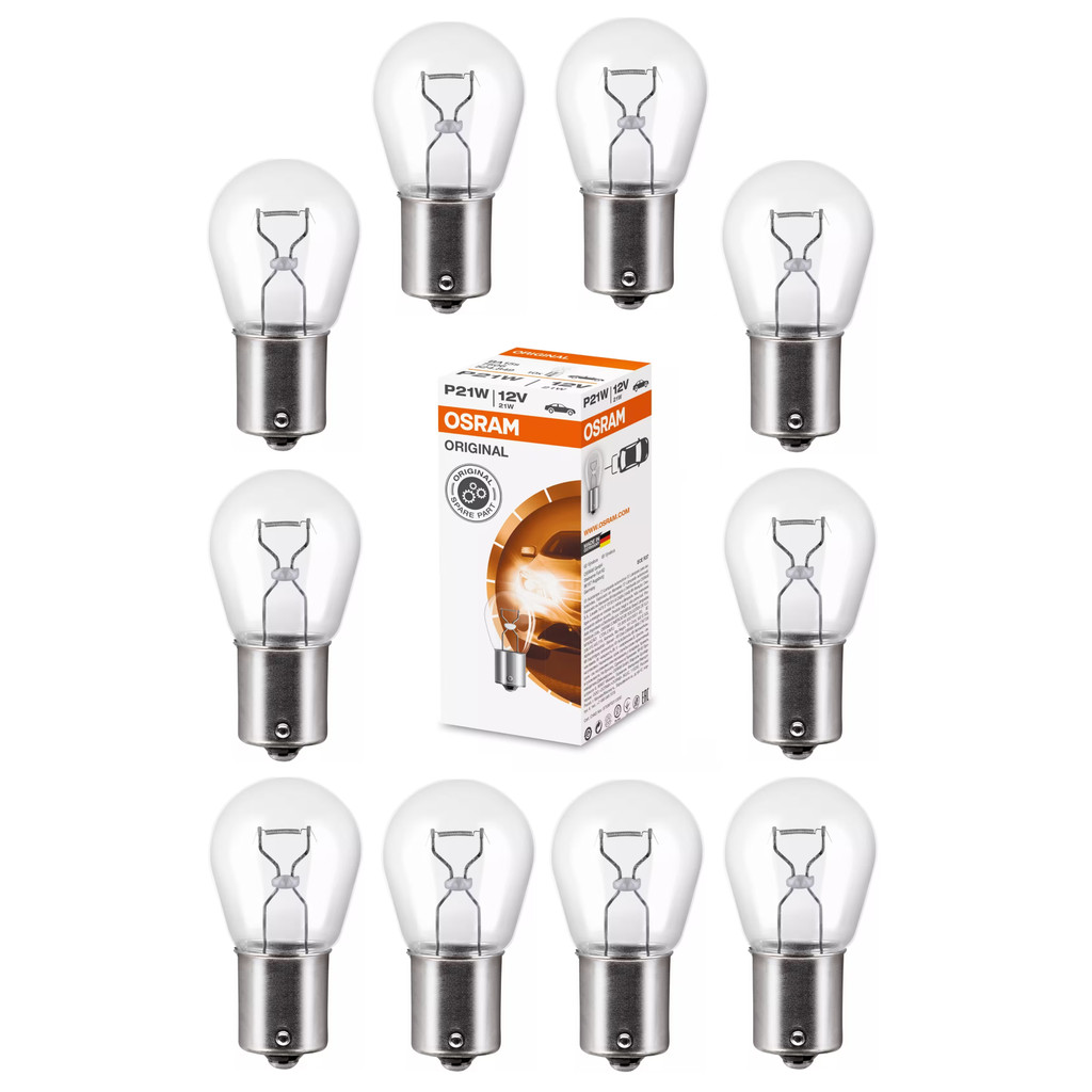 Caixa KIT 10 Lâmpadas Osram Original P21w 12V 21w BA15s