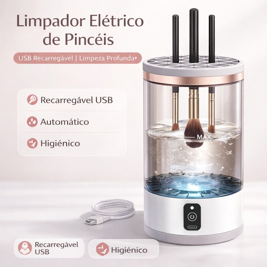 Limpador de Pincéis de Maquiagem Elétrico USB, Limpeza Rápida e Portátil em Oferta na Shopee