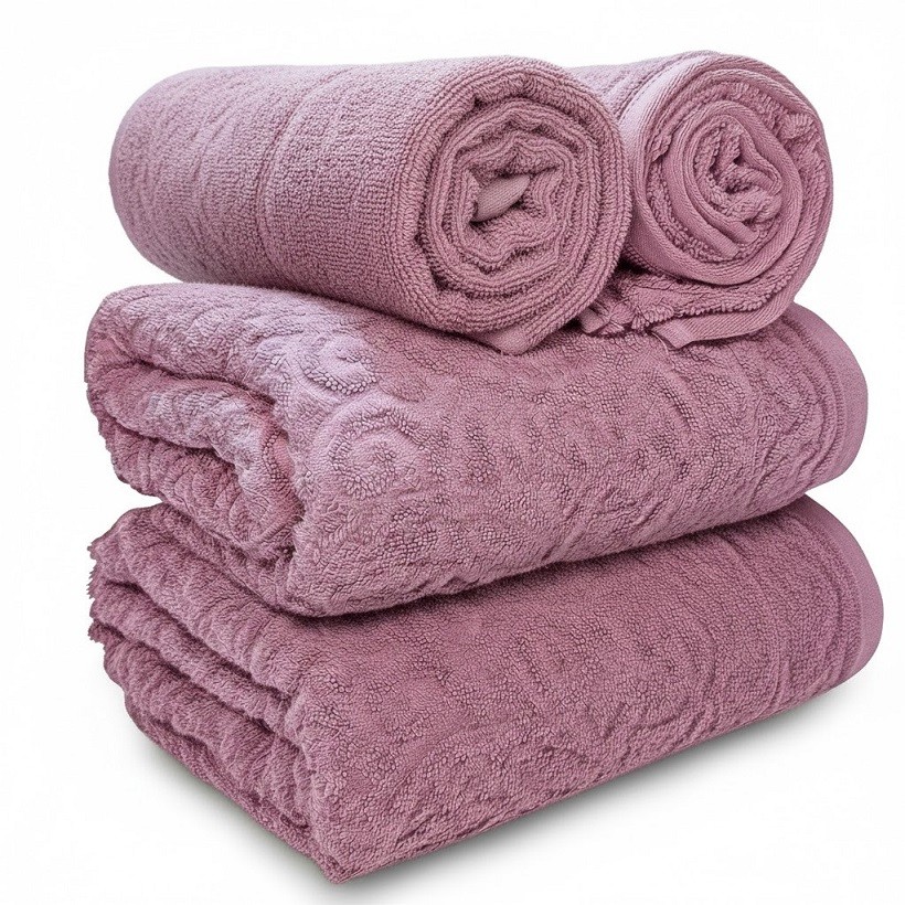 Jogo Banho Gigante 4 Peças Dohler Provença Jacquard 100% Algodão-Rosa Escuro