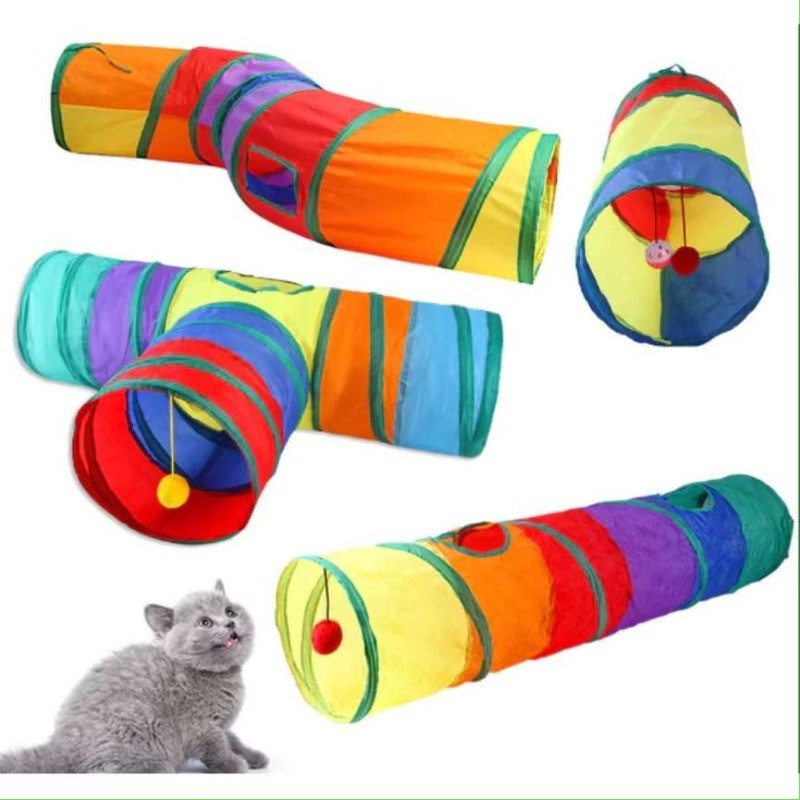 Túnel colorido dobrável para pets - Brinquedo interativo - Labirinto para gatos, coelhos e cachorros