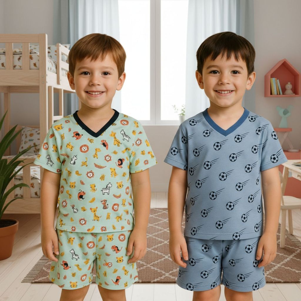 Kit 2 Pijamas Infatil Menino Conjunto Manga Short De Dormir