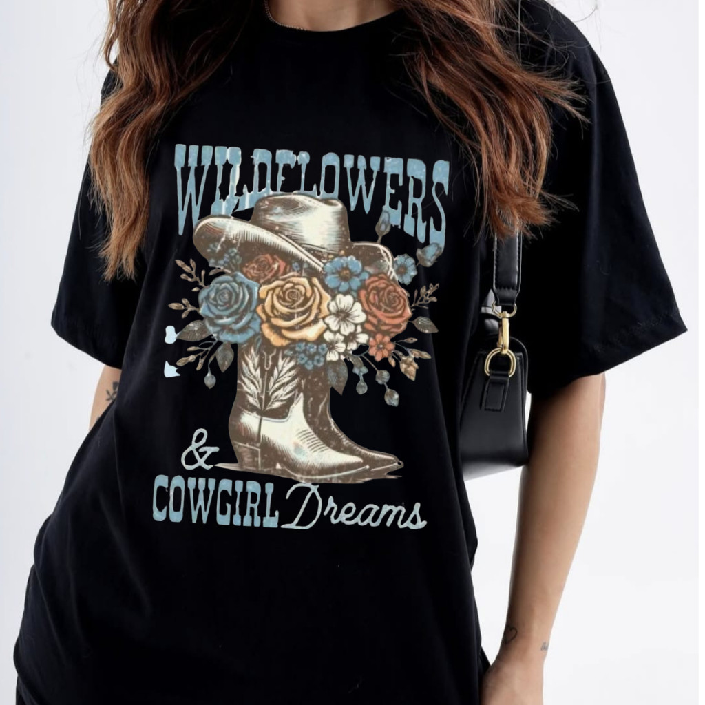 Camisetão Max T-shirt Oversized Unissex Algodão Estampa Wild Flowers Cowgirl Dreams Country Boaideira