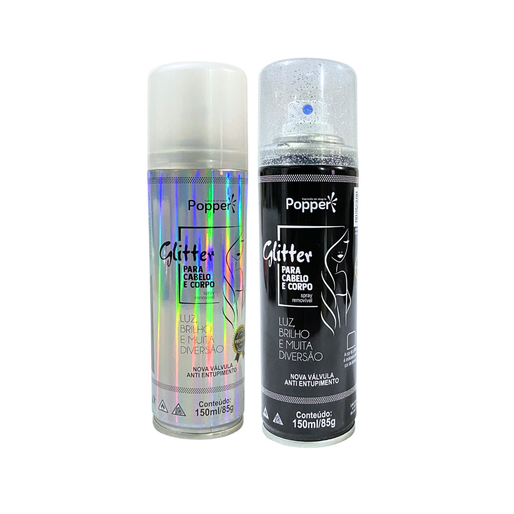 Kit 2 Spray Glitter Cabelo Corpo Roupa Prata e Holográfico em Oferta na Shopee