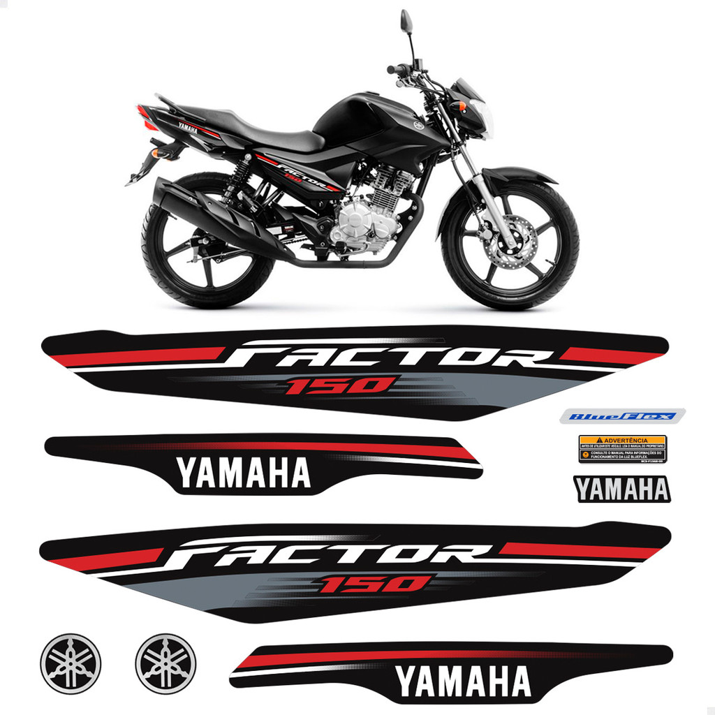 Kit Adesivos Para Yamaha Factor 150 2017 Moto Preta + Logos em Oferta na Shopee