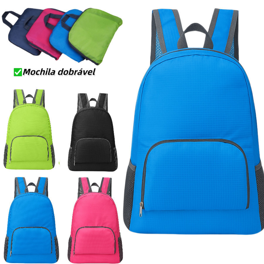 Mochila Dobrável Unissex Compacta Impermeável Nylon Resistente para Viagem Escola e Academia
