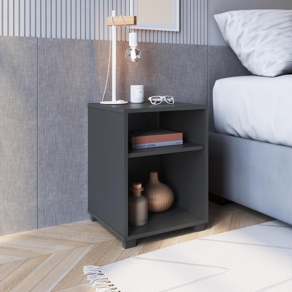 Mesa de Cabeceira Nicho 38,5cm com Pé e Prateleira Grafite em Oferta na Shopee