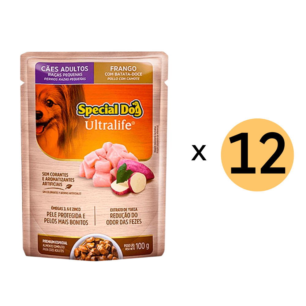 Kit 12 Ração Special Dog Sachê Cães Raças Pequenas Frango 100G