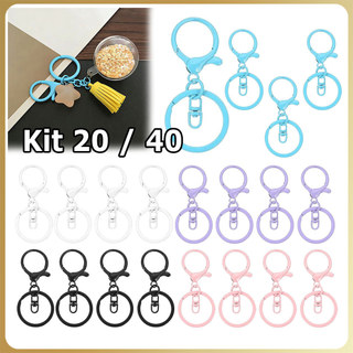 Kit 20/40 Fecho de lagosta chaveiro de metal com anel chaveiro plano dividido acessórios para chaveiros DIY