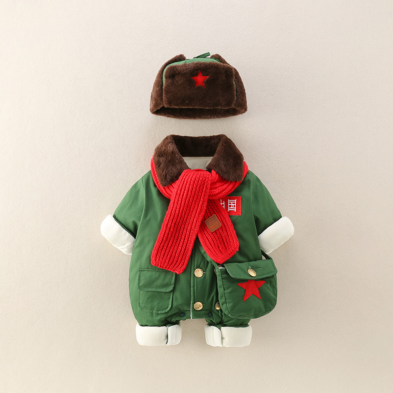 Roupas de bebê Roupas de bebê Roupas de inverno Macacões Casacos militares para bebês Forro de lã de inverno Espessament