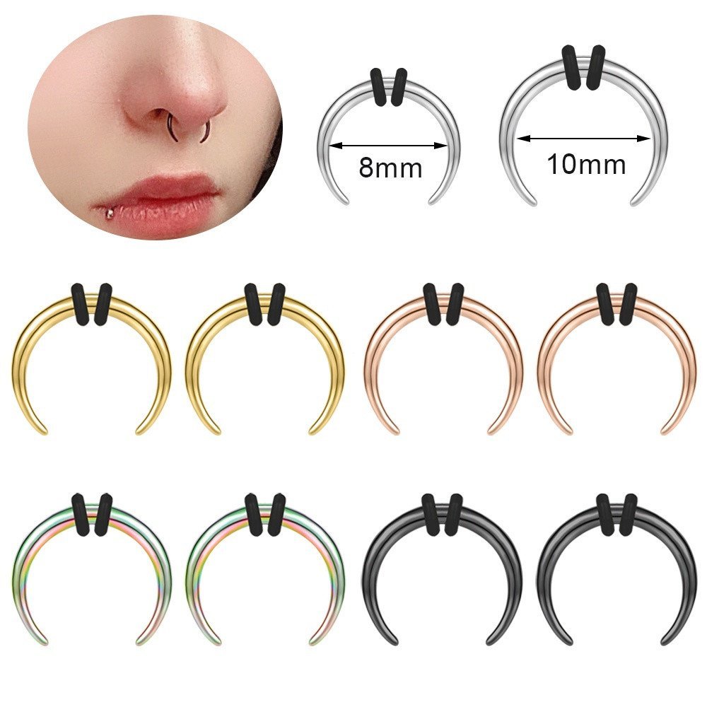 1 PC 14/16G Chifre De Boi Vintage Nariz Septum Anel De Aço Inoxidável Ferradura De Cavalo Perfurador De Cônico Expansor