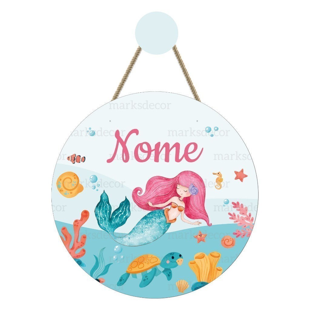 Enfeite Porta Maternidade Sereia Fundo Do Mar + Pendurador Incluso, Decoração Quarto Infantil Menina