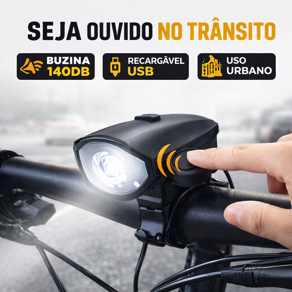 Farol Bike LED com Buzina Recarregável Sinalizador à Prova d’Água em Oferta na Shopee
