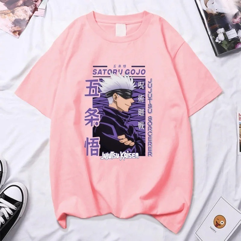 Camiseta Camissa 100% Algodão  Unissex Jujutsu Kaisen Anime Algodão T-shirt Gojo Satoru, Lançamento Envio Imediato