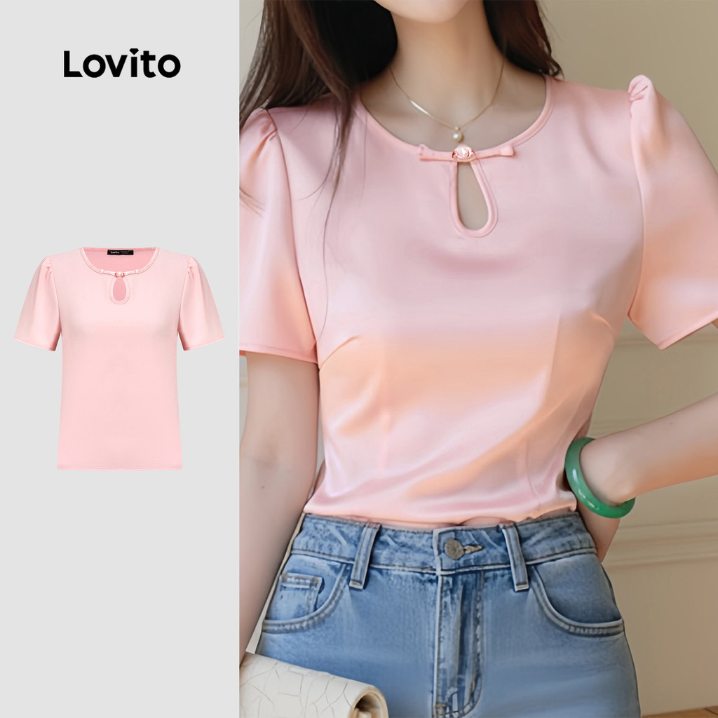 Lovito Blusa Casual Botão Corte Na Moda Estilo Chinês Festa Primavera/verão Rosa para Mulheres L171ED016 em Oferta na Shopee