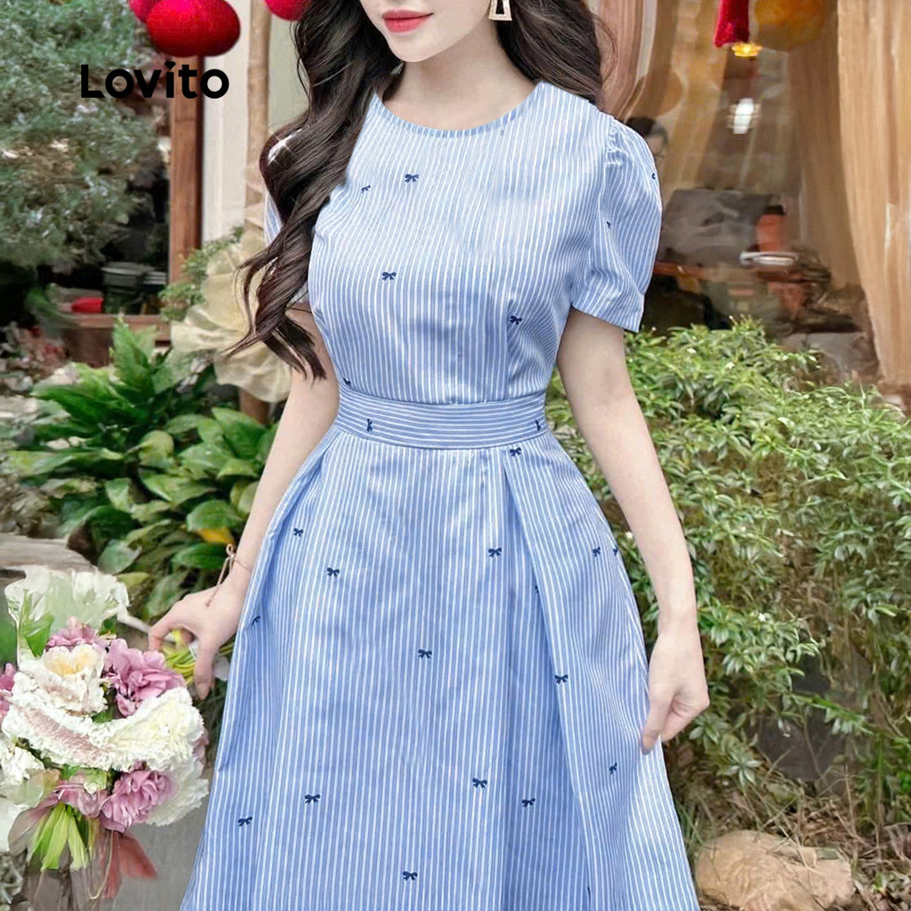 Lovito Azul Elegante Vestido Primavera/verão para Mulheres LK2ED781 · foto 2