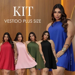 KIT Vestido Feminino Plus Size Curto Festa Confortável G1 G2 G3