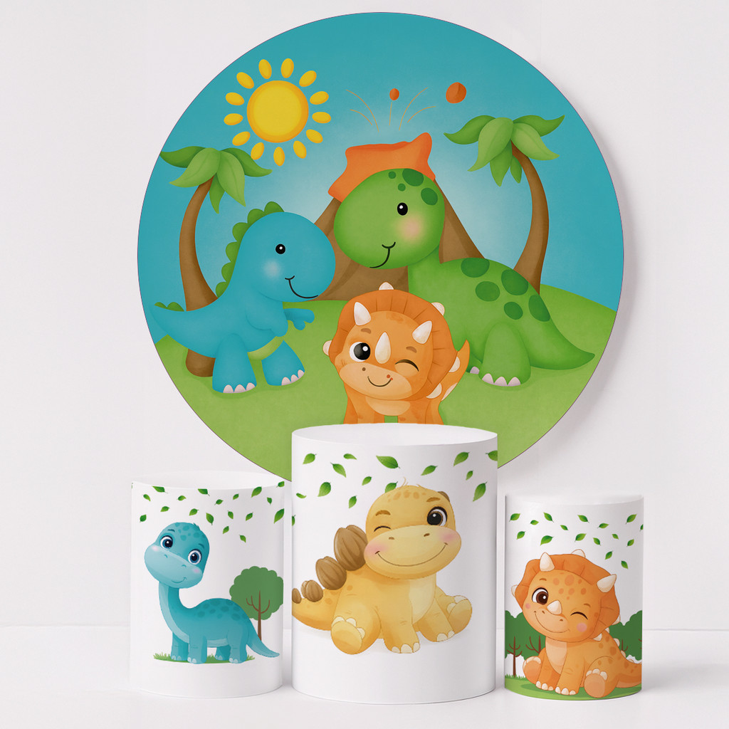 Kit Festa Painel Redondo Tema Dinossauros Sublimado com Trio de Capas de Cilindros Veste Facil em Oferta na Shopee