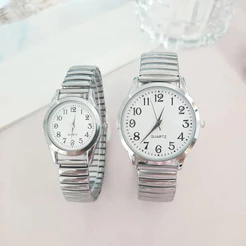 Relógio de pulso Feminino Quartz Mini Pulseira Elástica Analógico Linha Luxo Prata/Cinza