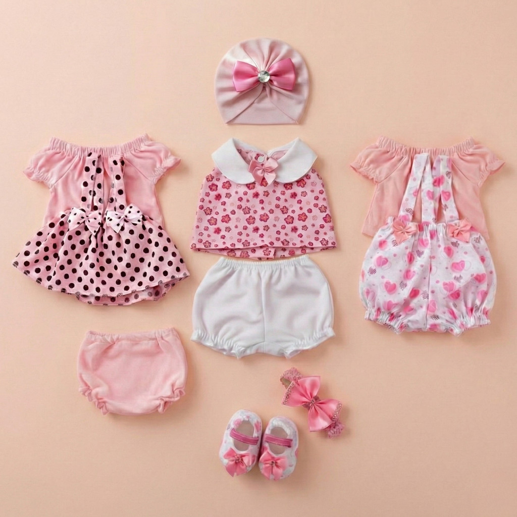 Kit Roupinha Bebê Reborn Menina Mamãe Reborn 10 Peças - Veste de 45 a 50cm!