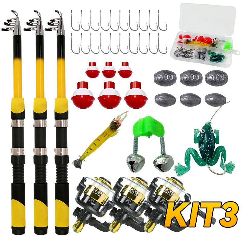 Kit Barato Vara+molinete+itens Promoção Kit De Pesca Com 3 Peças 3 Vara de Pescar 1.8 Metros+ 3 Molinete