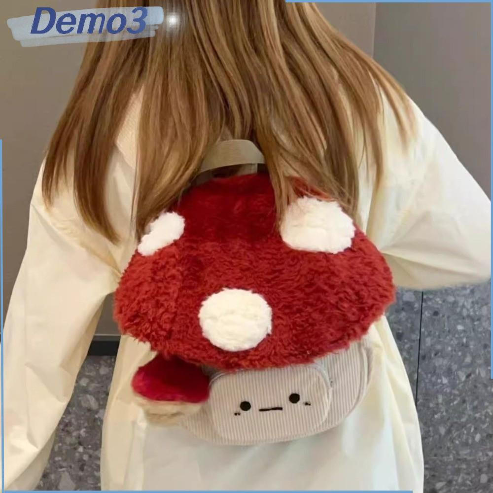 Bolsa em formato de cogumelo, mochila de pelúcia com padrão de estrelas fofas, em veludo estilo boneca.