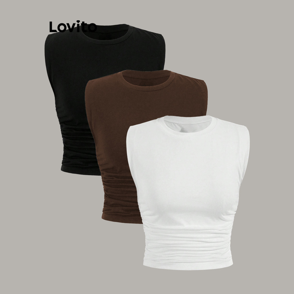 Lovito Regata Casual Lisa Plissada Básica De Verão Para Mulheres L80ED367 em Oferta na Shopee