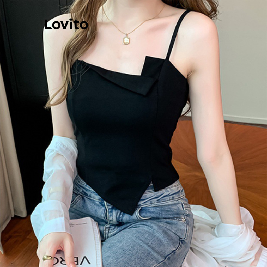 Lovito Regata Casual Lisa Assimétrica Regata Para Mulheres LNE71325 em Oferta na Shopee