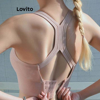 Lovito Sutiã Esportivo Liso Sem Costas Cruzado Sutiãs Esportivos Para Mulheres LNL47047 em Oferta na Shopee