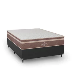 Cama Box Viúva Couro Preto + Colchão Paris Molas Ensacadas Marrom - e-Shop Casa