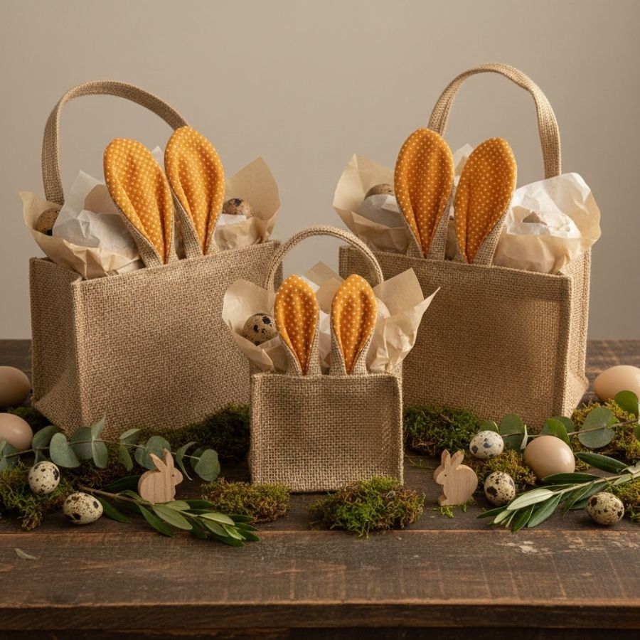 Cesta de Juta de Páscoa com Orelha Laranja Poá Branco - 1 unidade - EcoArt - Rizzo em Oferta na Shopee