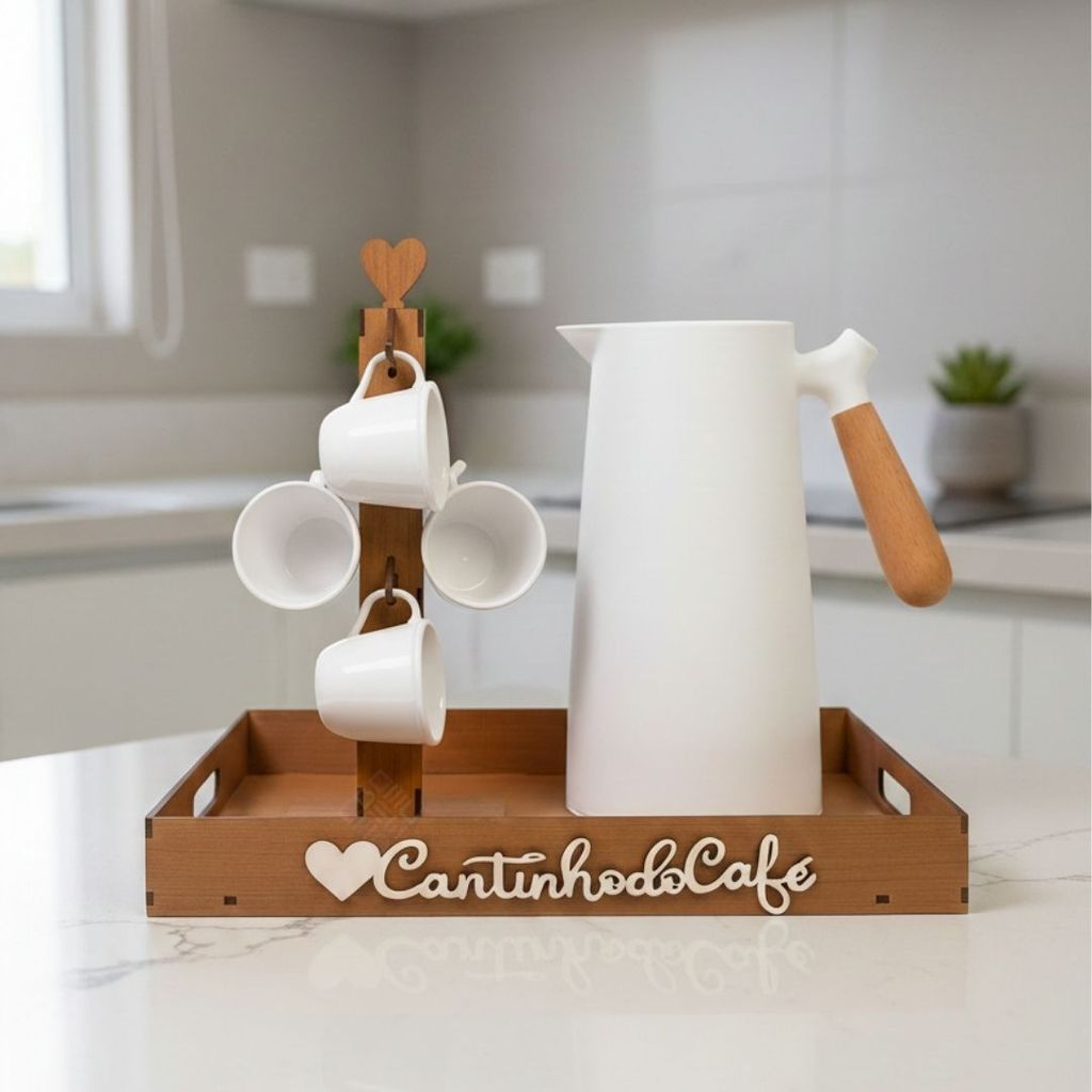 Kit Bandejas + Suporte 6 Xícaras + 6 Xícaras Para Cantinho do Café Organizado, Elegante e Decorativo em Oferta na Shopee