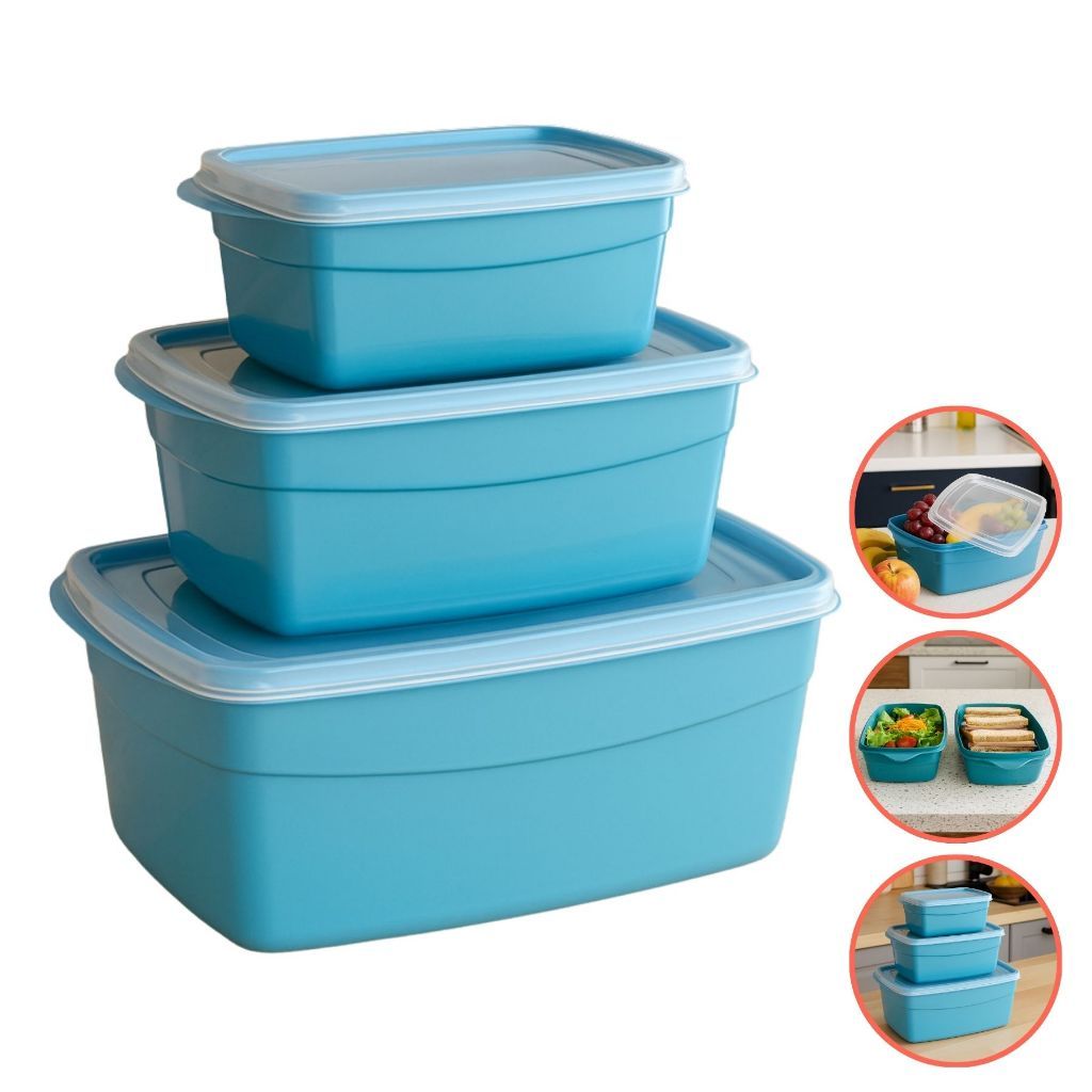 Kit 3 Potes Tapuer Com Tampa Plástico Multiuso Para Mantimento Marmita Porta Frios FreeBPA Alimento Cozinha Organizador