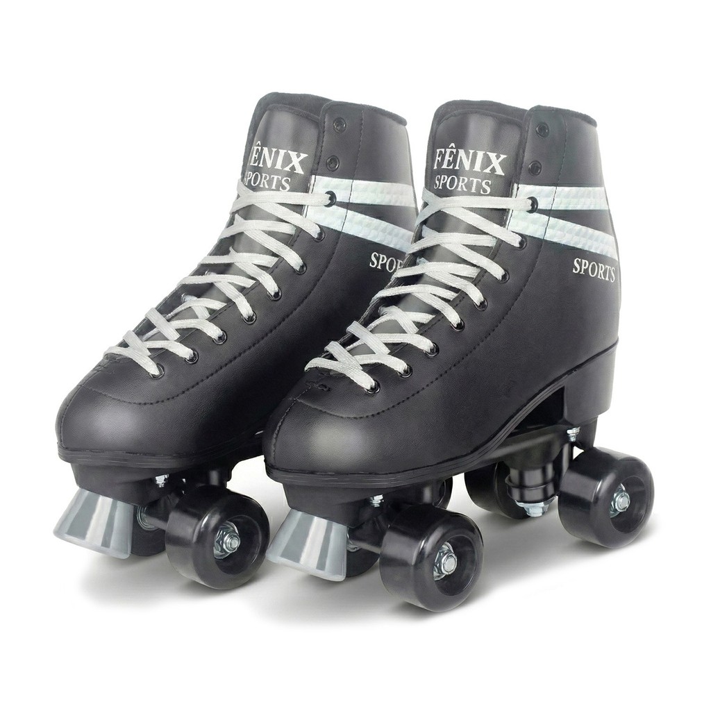 Patins Infantil Preto 4 Rodas Quad Roller Skate Ajustável Com Freios Dianteiro - Fenix Brinquedos