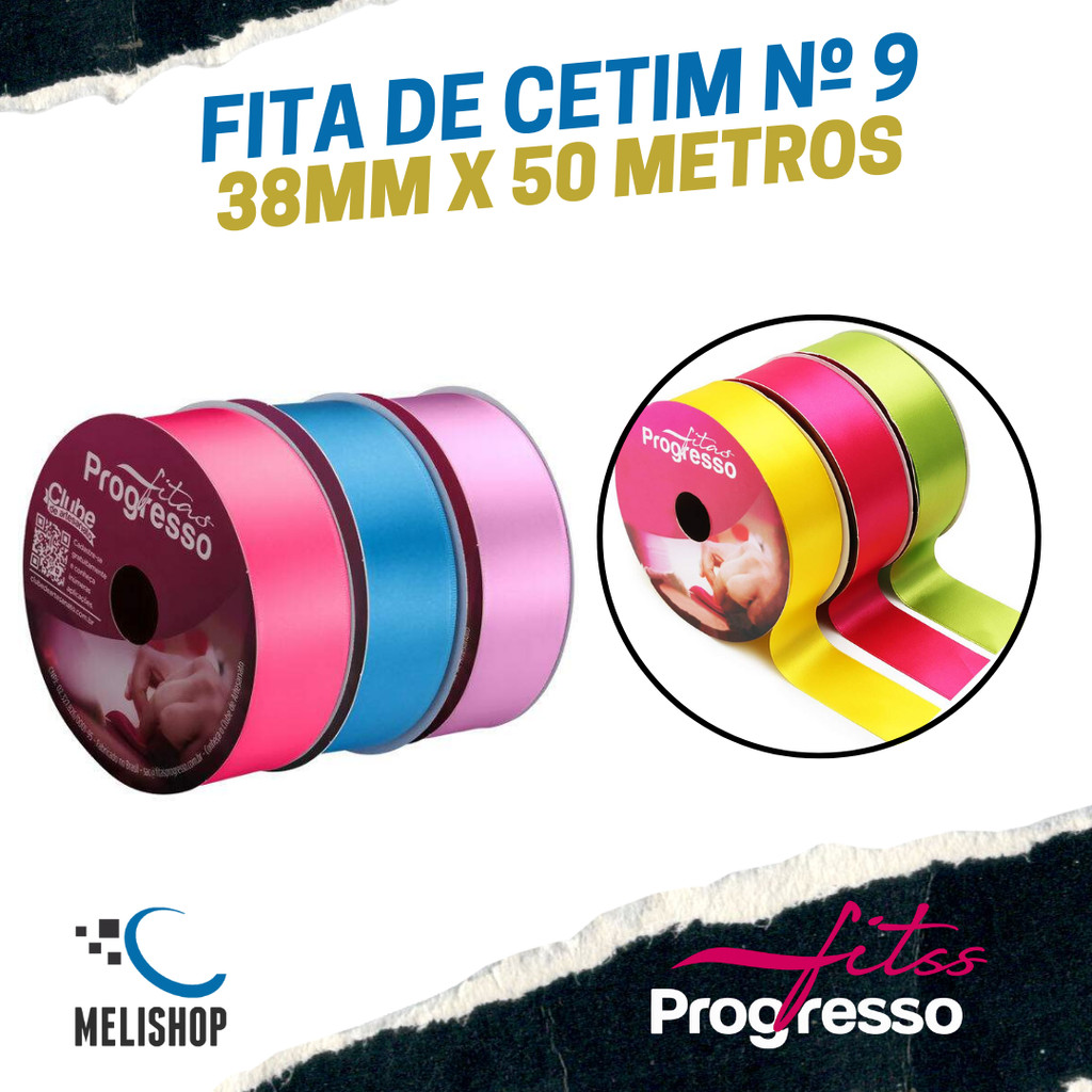 Fita de Cetim Progresso Face Simples N°9 38mm - 50mts para Artesanato e Decoração