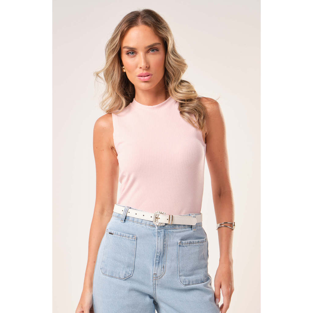 Regata Feminina Alças Largas Marialícia Rosa Claro