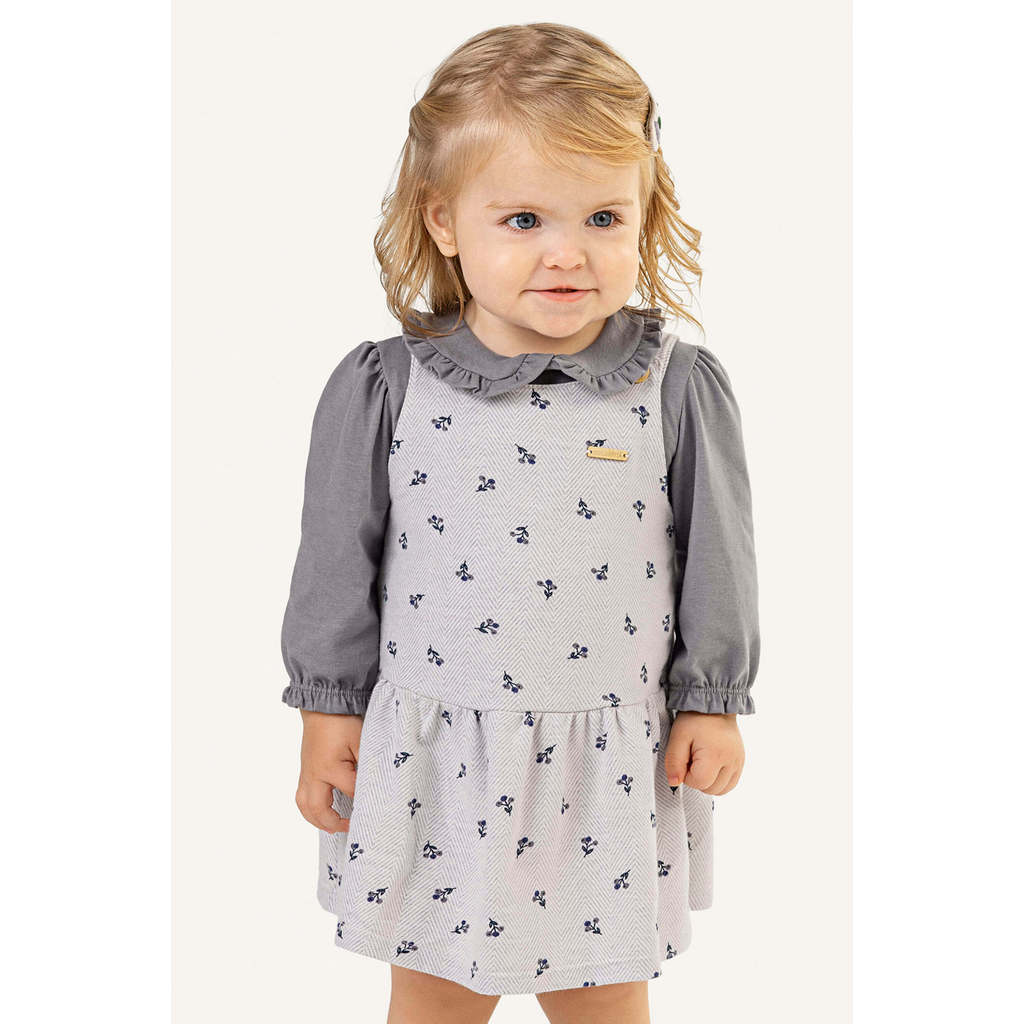 Conjunto Bebê Menina Vestido Floral e Blusa Colorittá Cinza