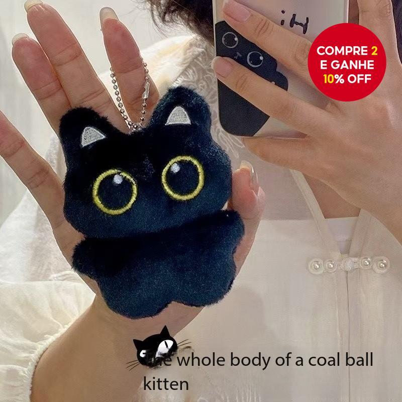 Chaveiro de Gato Preto Fofo, Brinquedo de Pelúcia, Pêndulo para Mochila, Decoração, Presente para Aniversário.