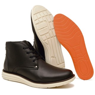 Coturno Masculino Casual Couro Legítimo Preto Cano Curto Solado de EVA