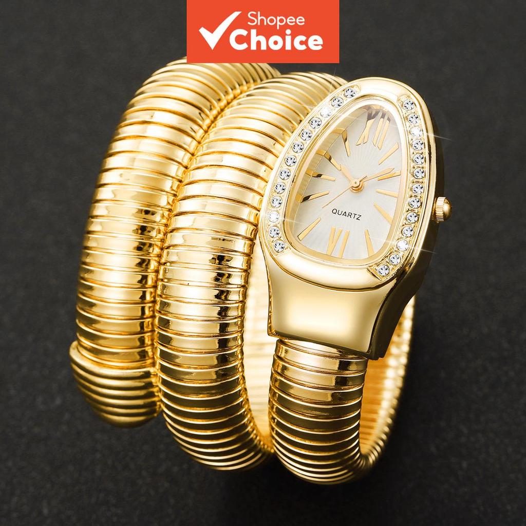 Relógio De Quartzo Com Mostrador Em Forma De Cobra Para Mulheres Elegantes Imitação De Strass Meninas em Oferta na Shopee