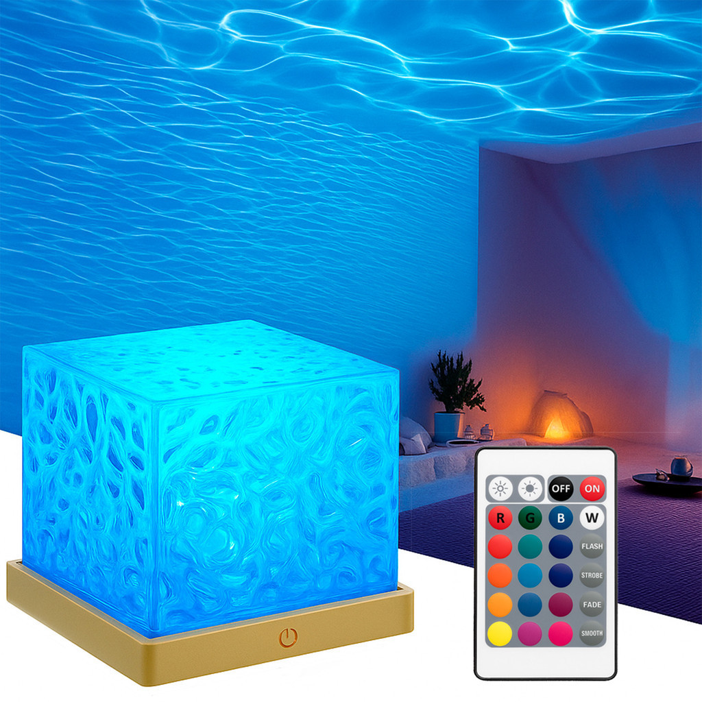Cubo Multicolorido Projetor de Luz Atmosférico De Ondas LED Colorido Controle Remoto e Bateria Recarregável ondas do mar