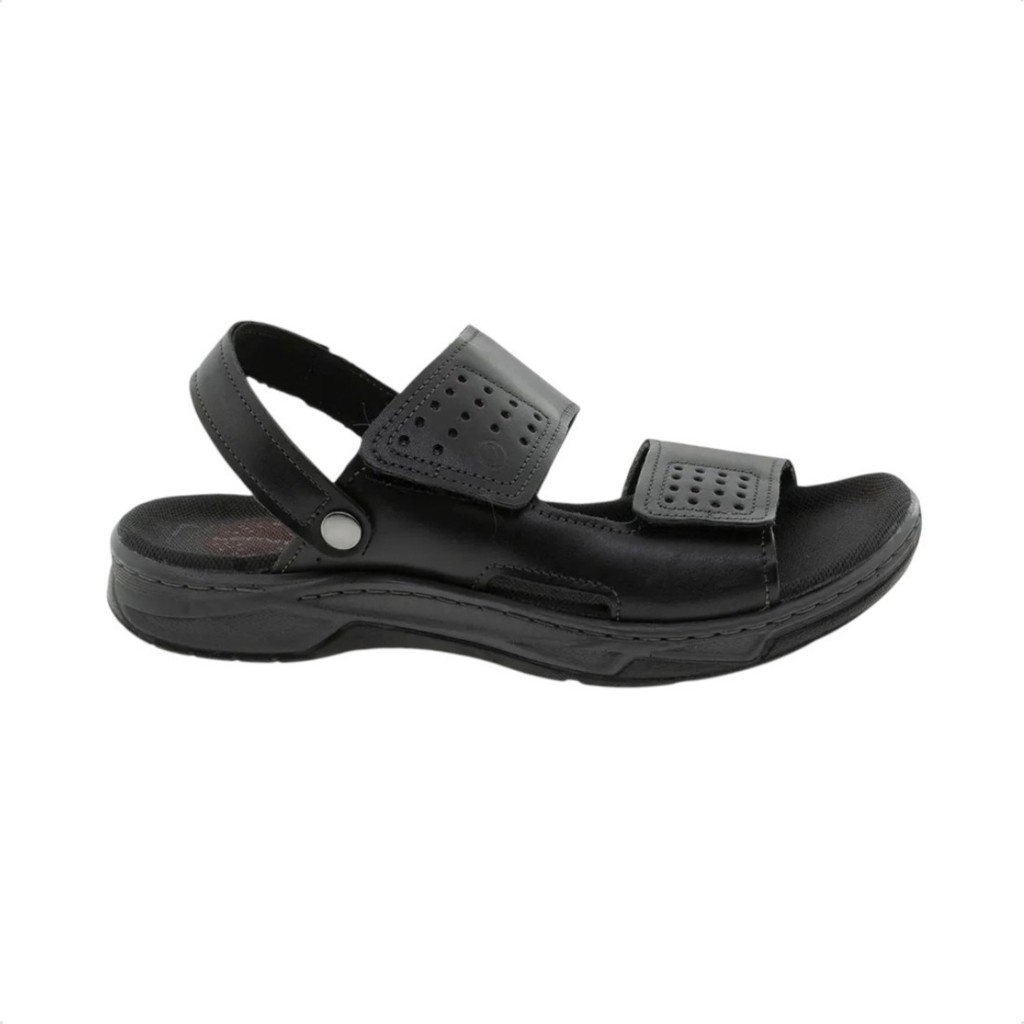 Sandália Masculina Couro Pegada Confortável Amortecedor Ortopédica Velcro Anatômica 132206