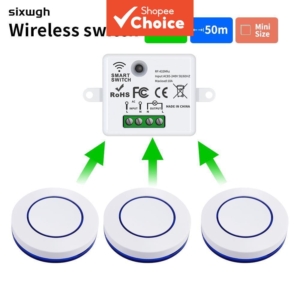  Interruptor Remoto Sem Fio Controle de 433MHz RF Botão de Pressão AC 100-250V 10A Módulo Receptor de Relé Para Lâmpada