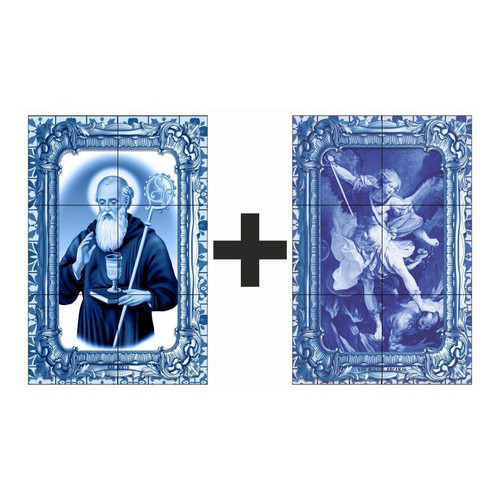 Quadro São Bento São Miguel Arcanjo 100% Azulejo Lindo D+!!! Color