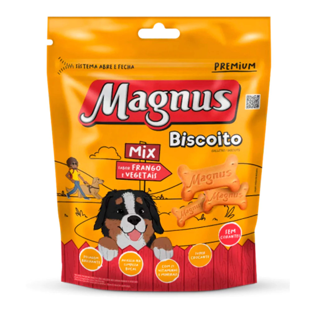Biscoito para Cães Adultos Magnus Mix Frango e Vegetais Super Crocantes 500g