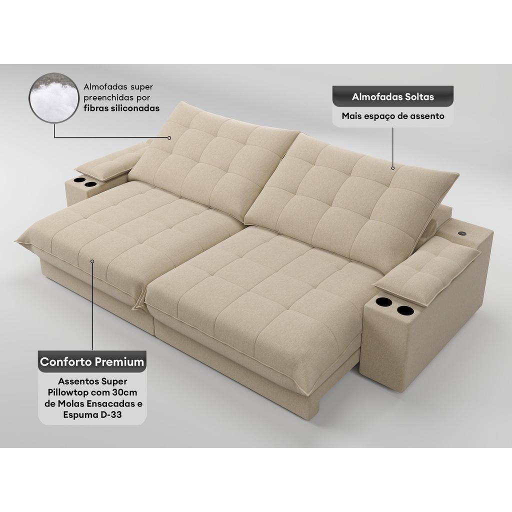 Sofá Thor 2,10cm com Super Pillow e Molas Ensacadas Linhosoft - NETSOFAS — imagem 2 de 2