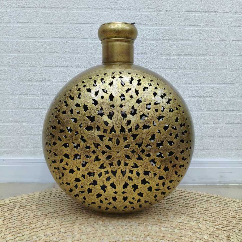 Vaso Lamparina Indiano de Ferro Dourado 58 cm de Altura