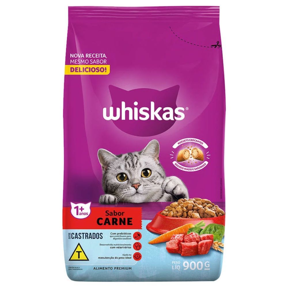 Ração para Gatos Whiskas Castrados Sabor Carne 900g em Oferta na Shopee